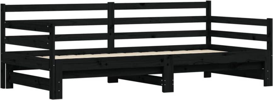 VidaXL -Slaapbank-met-onderschuifbed-80x200-cm-massief-grenenhout-zwart