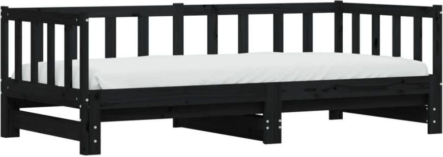 VidaXL -Slaapbank-met-onderschuifbed-80x200-cm-massief-grenenhout-zwart
