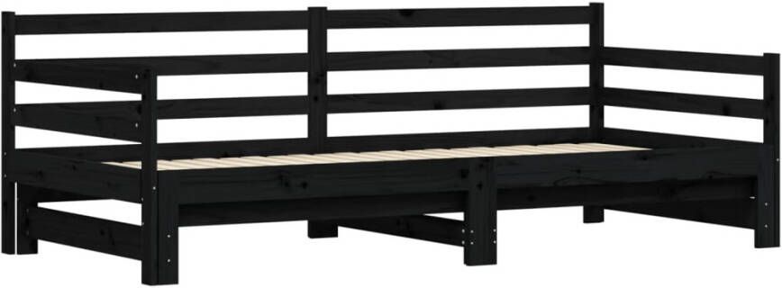VidaXL -Slaapbank-met-onderschuifbed-90x200-cm-massief-grenenhout-zwart