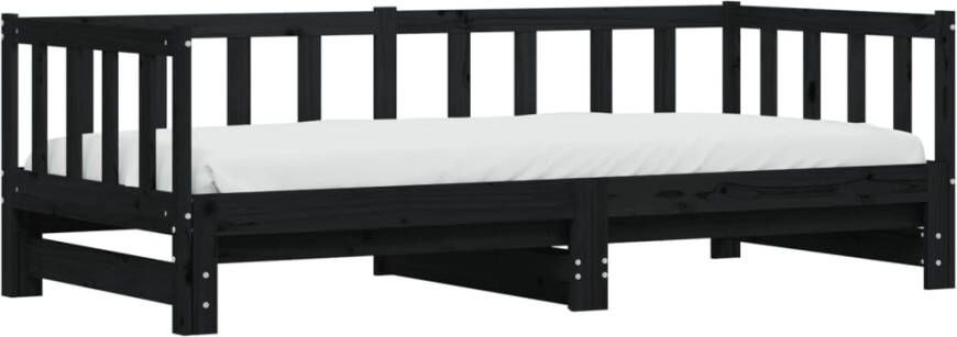 VidaXL -Slaapbank-met-onderschuifbed-90x200-cm-massief-grenenhout-zwart - Foto 3