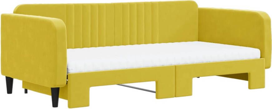 VidaXL -Slaapbank-onderschuifbed-en-matrassen-100x200-cm-fluweel-geel - Foto 2
