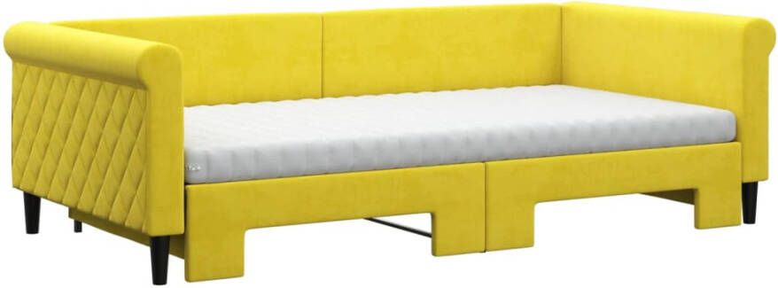 VidaXL -Slaapbank-onderschuifbed-en-matrassen-100x200-cm-fluweel-geel