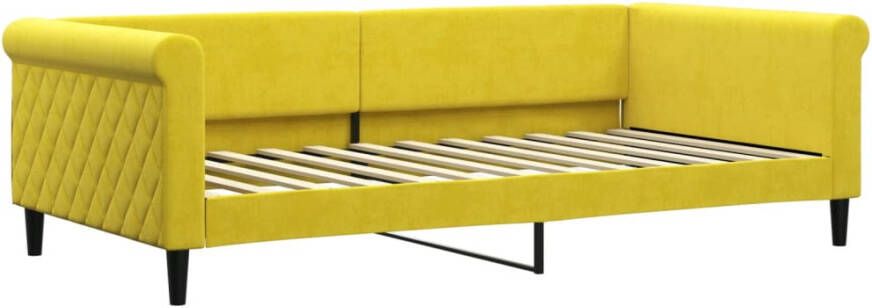 VidaXL -Slaapbank-onderschuifbed-en-matrassen-100x200-cm-fluweel-geel - Foto 4