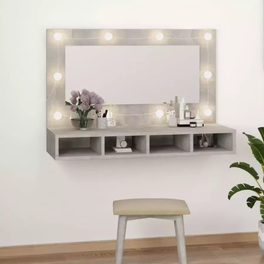 VIDAXL Spiegelkast met LED-verlichting 90x31 5x62 cm betongrijs