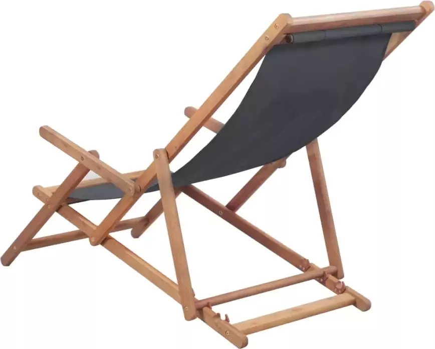 VIDAXL Strandstoel inklapbaar stof en houten frame grijs