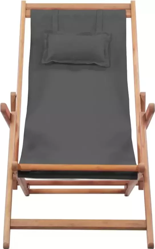 VIDAXL Strandstoel inklapbaar stof en houten frame grijs - Foto 2