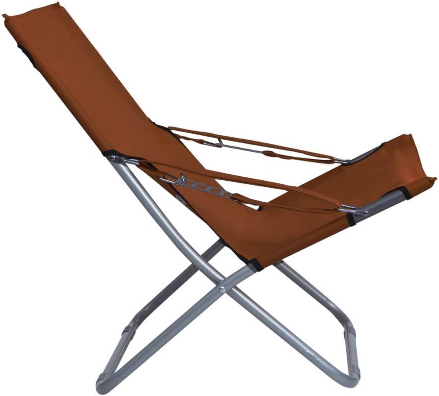VIDAXL Strandstoelen 2 st inklapbaar stof bruin