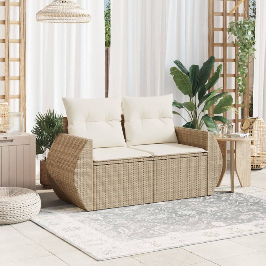 VIDAXL Tuinbank 2-zits met kussens poly rattan beige - Foto 1