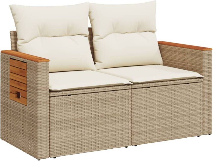 VIDAXL Tuinbank 2-zits met kussens poly rattan beige - Foto 2