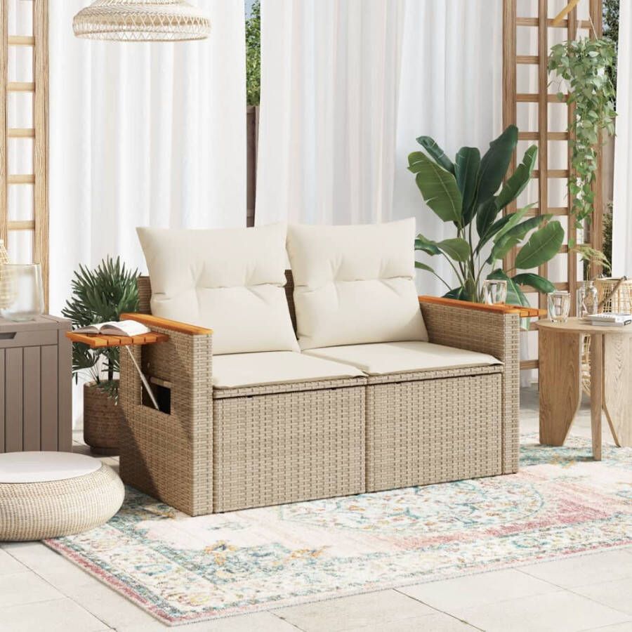 VIDAXL Tuinbank 2-zits met kussens poly rattan beige