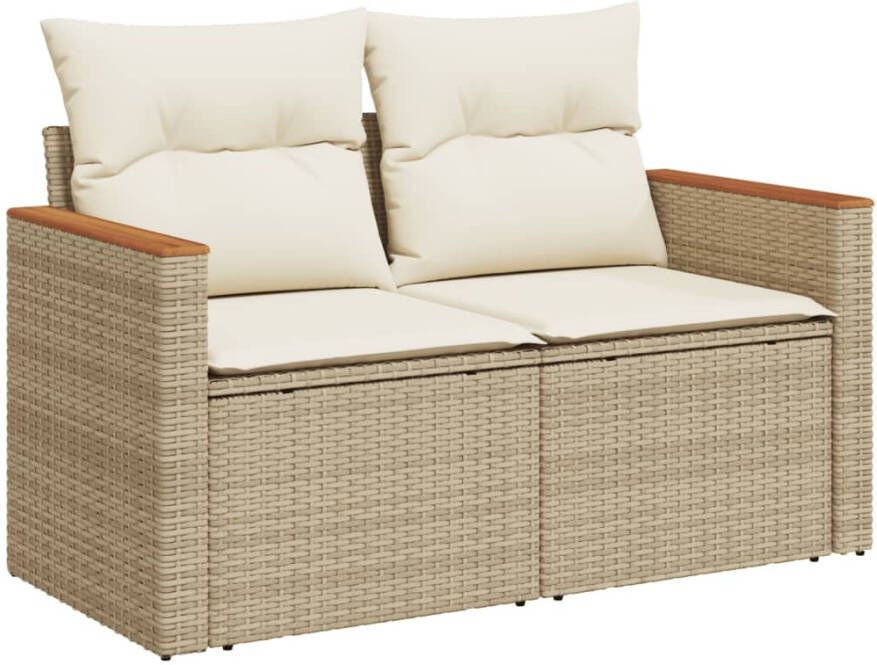 VIDAXL Tuinbank 2-zits met kussens poly rattan beige - Foto 2