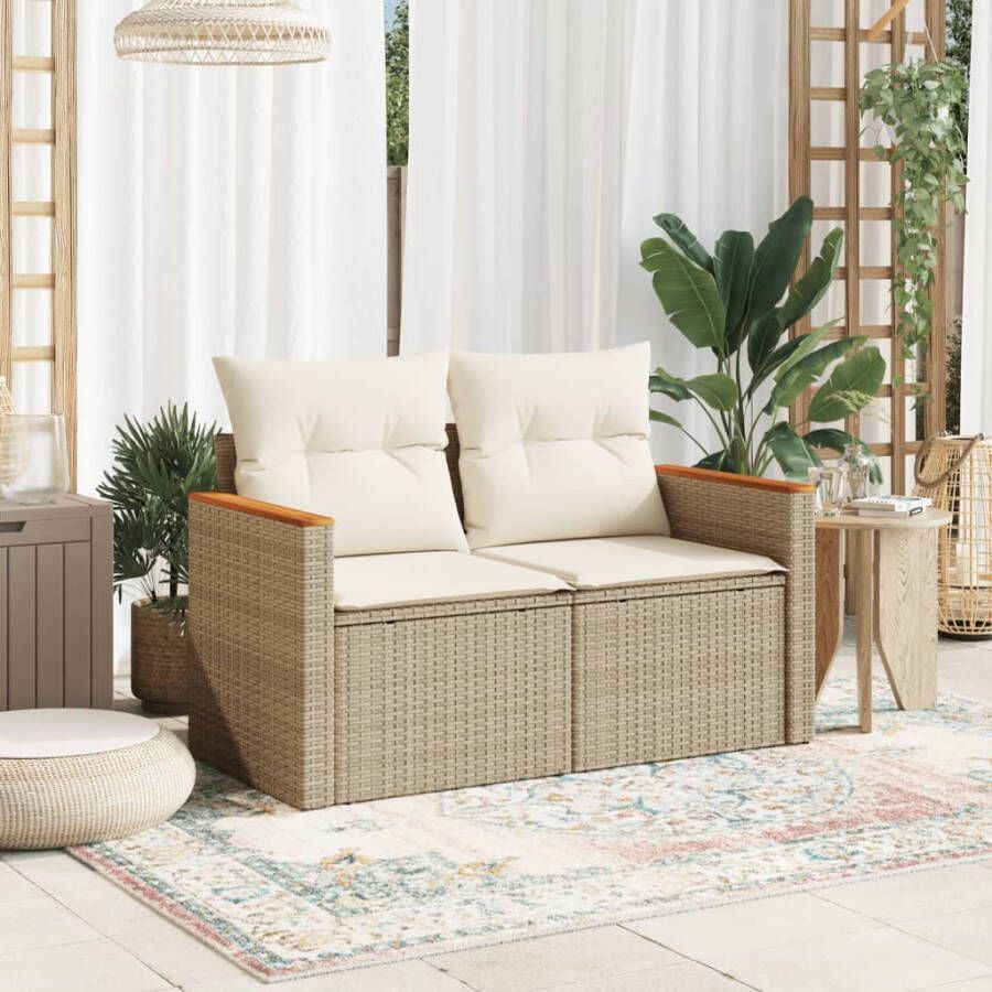 VIDAXL Tuinbank 2-zits met kussens poly rattan beige - Foto 1