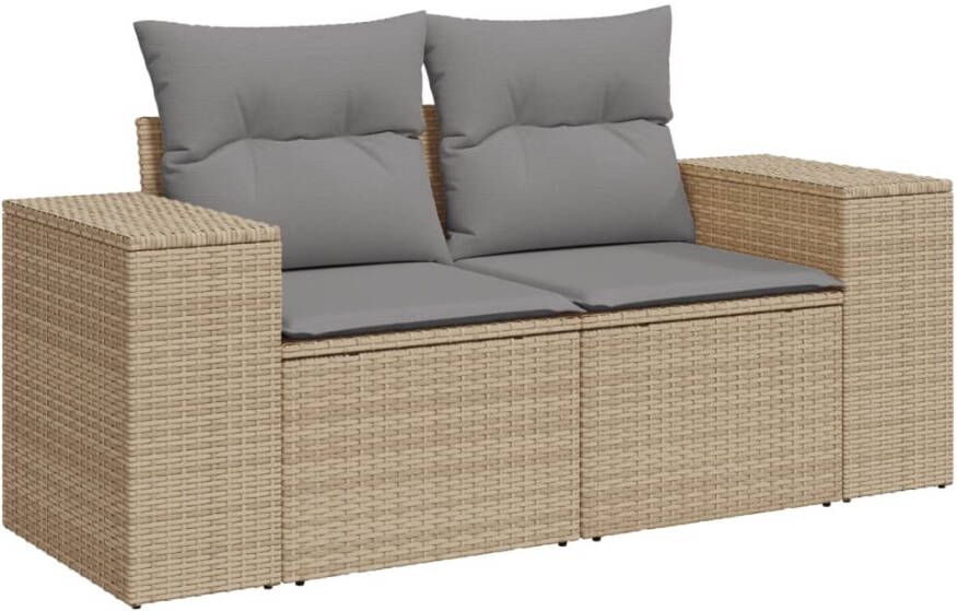 VIDAXL Tuinbank 2-zits met kussens poly rattan beige - Foto 2