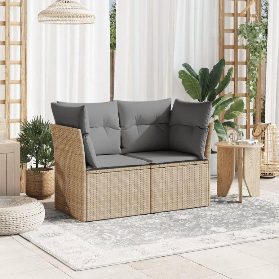 VIDAXL Tuinbank 2-zits met kussens poly rattan beige