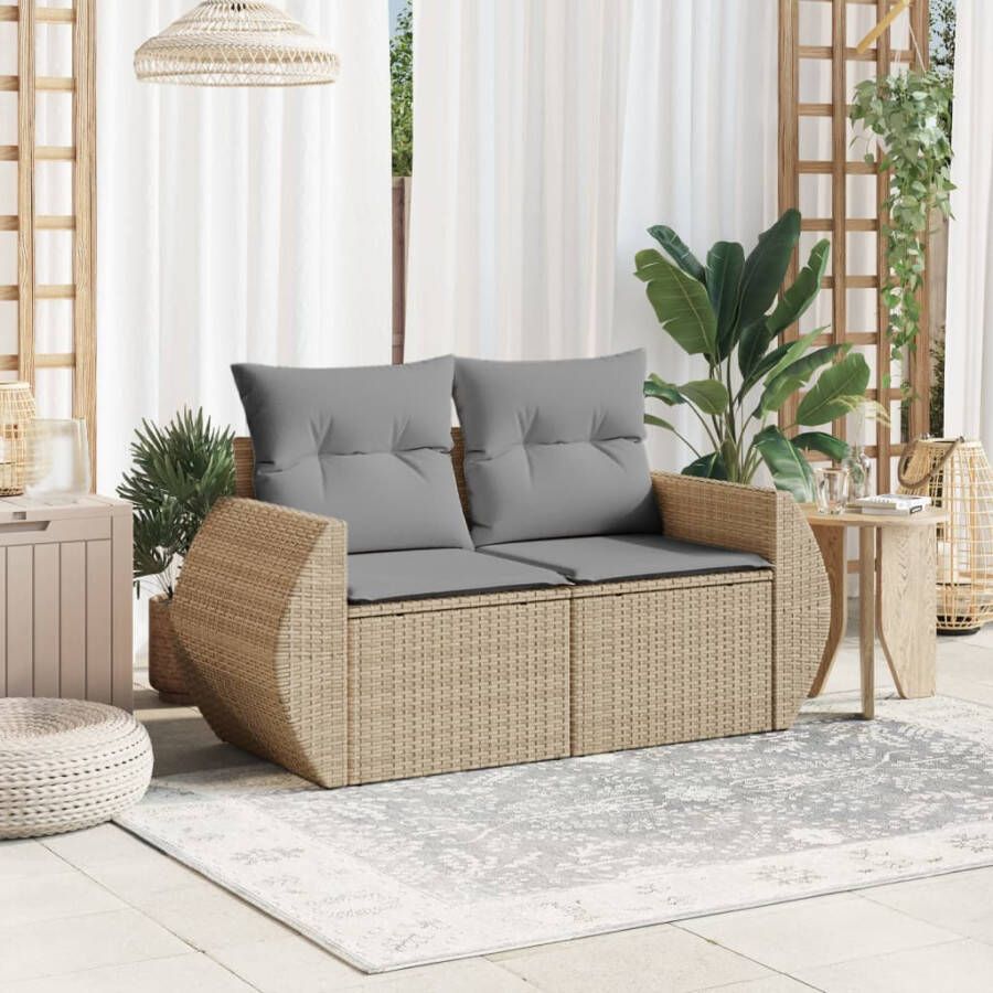 VIDAXL Tuinbank 2-zits met kussens poly rattan beige - Foto 1