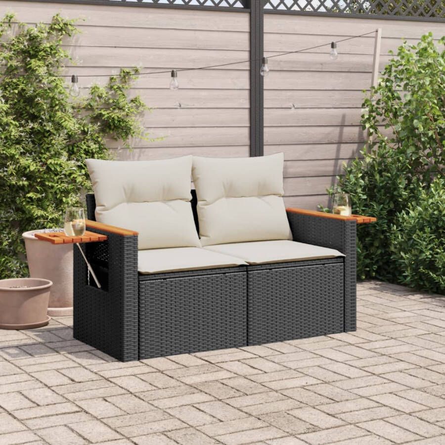 VIDAXL Tuinbank 2-zits met kussens poly rattan zwart - Foto 1