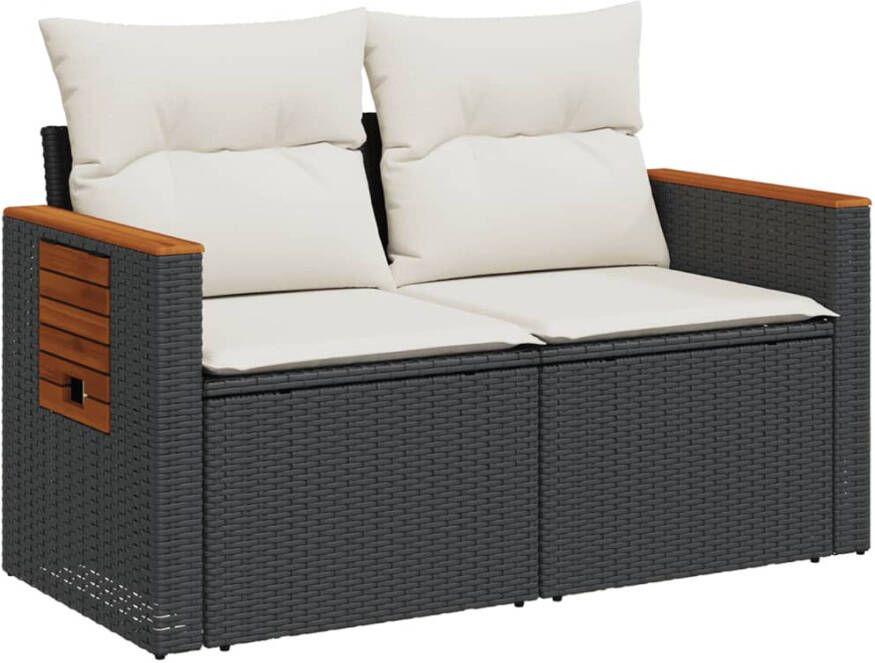 VIDAXL Tuinbank 2-zits met kussens poly rattan zwart - Foto 2