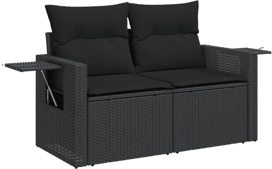 VIDAXL Tuinbank 2-zits met kussens poly rattan zwart - Foto 3