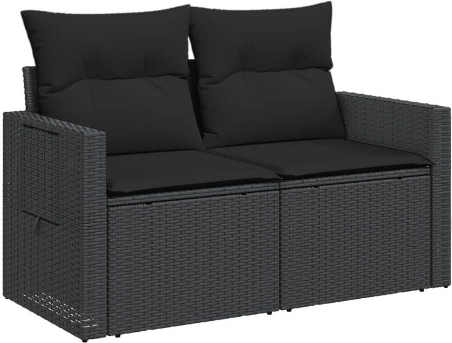 VIDAXL Tuinbank 2-zits met kussens poly rattan zwart - Foto 2