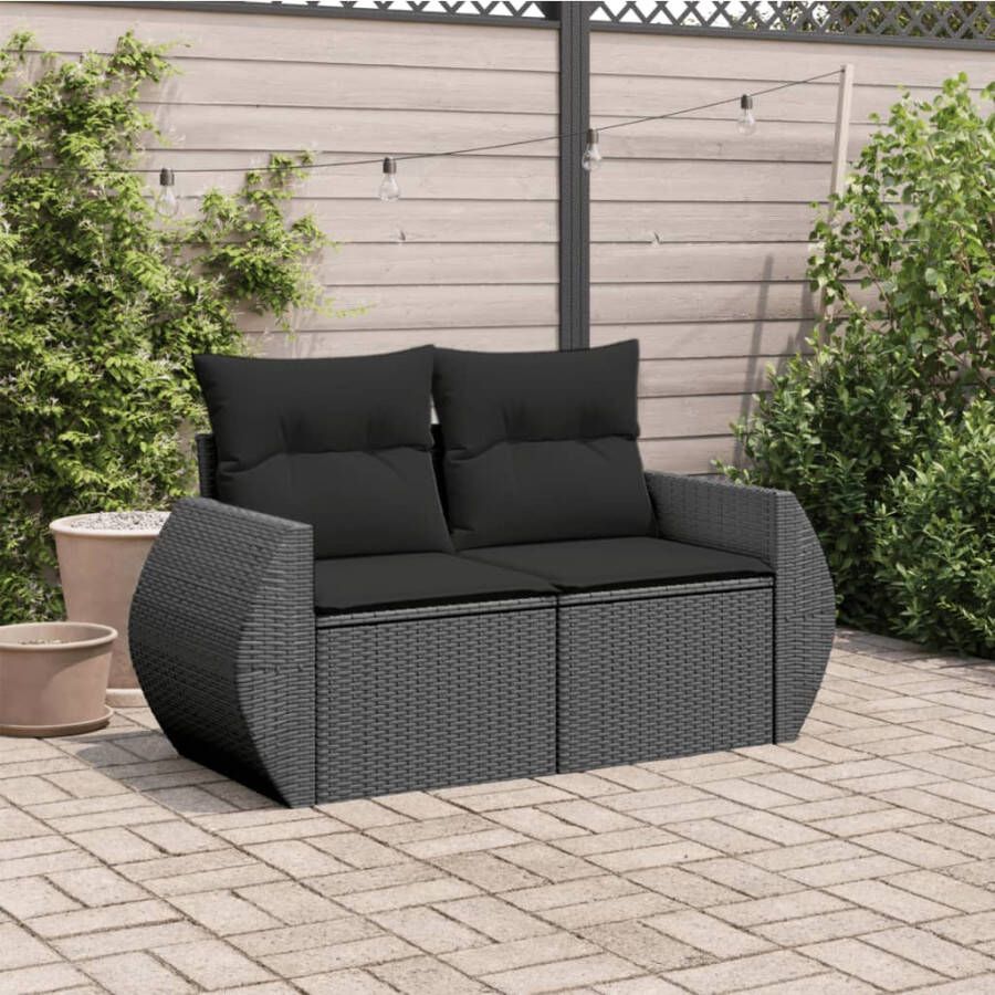 VIDAXL Tuinbank 2-zits met kussens poly rattan zwart - Foto 1