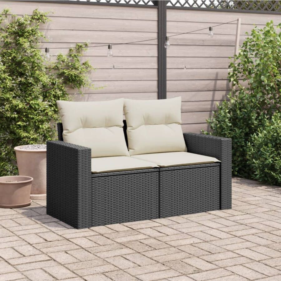 VIDAXL Tuinbank 2-zits met kussens poly rattan zwart - Foto 1