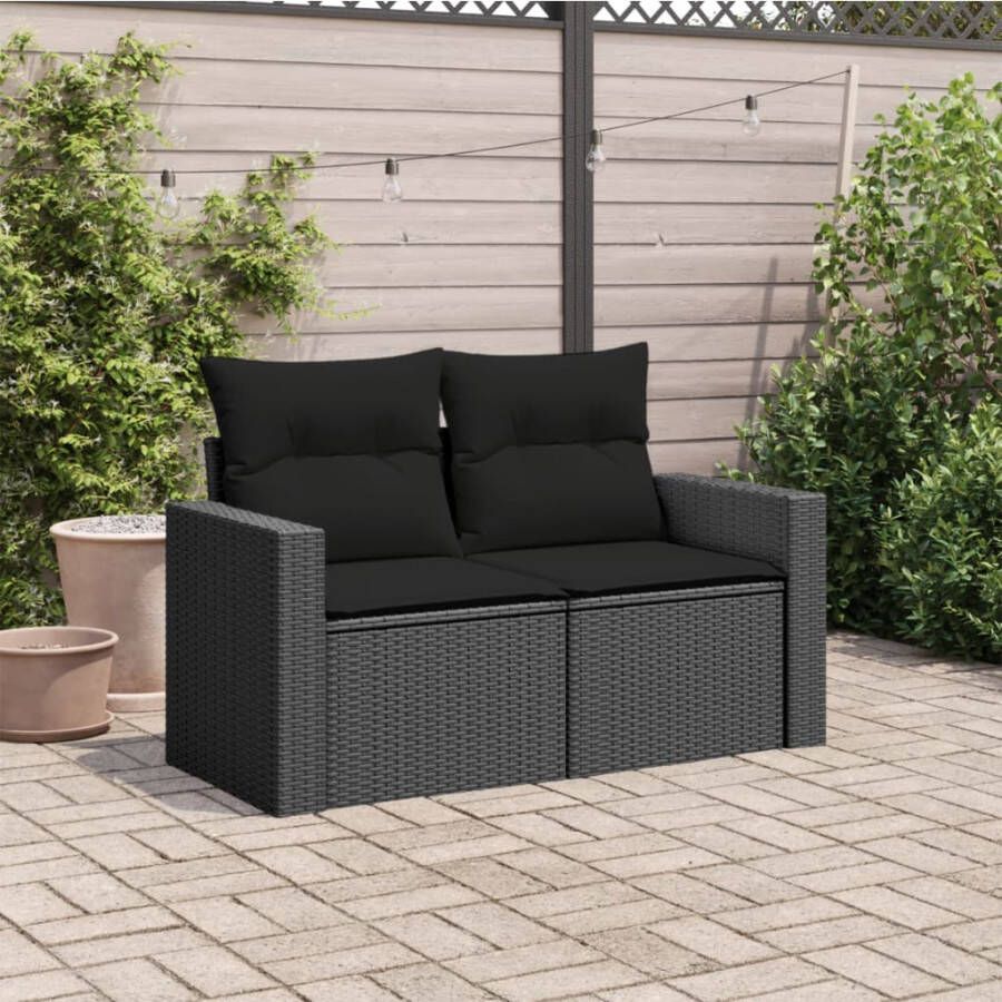 VIDAXL Tuinbank 2-zits met kussens poly rattan zwart - Foto 1