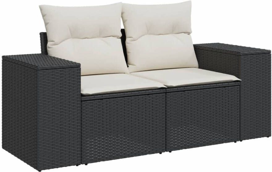 VIDAXL Tuinbank 2-zits met kussens poly rattan zwart - Foto 2