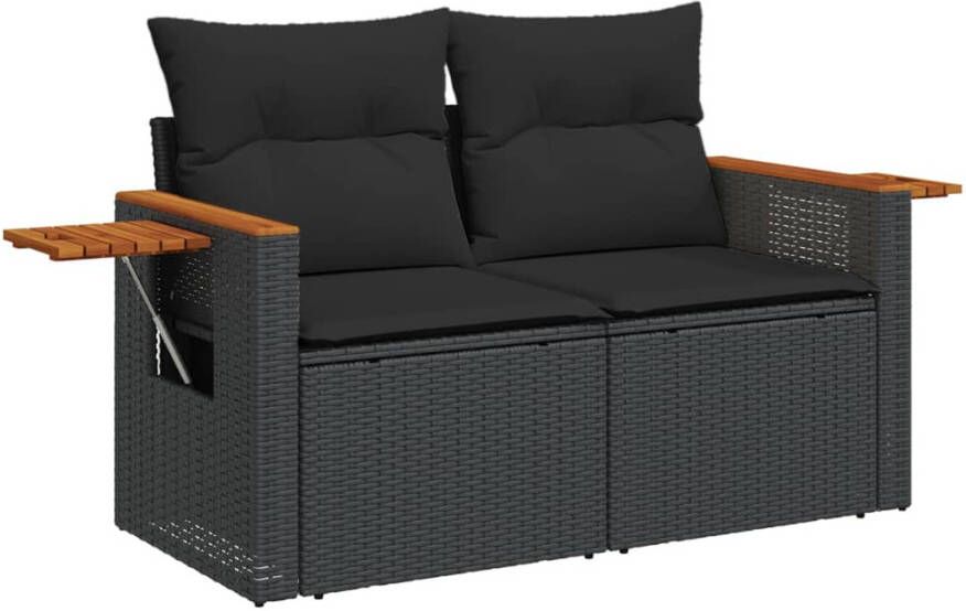 VIDAXL Tuinbank 2-zits met kussens poly rattan zwart - Foto 3