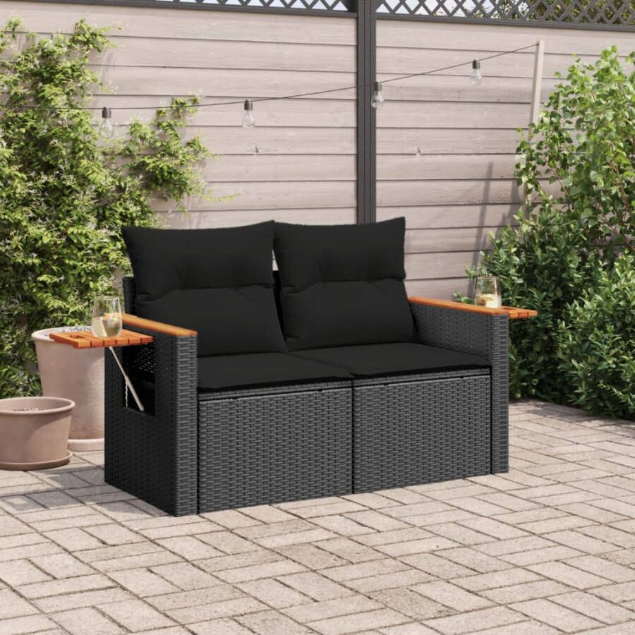 VIDAXL Tuinbank 2-zits met kussens poly rattan zwart - Foto 1