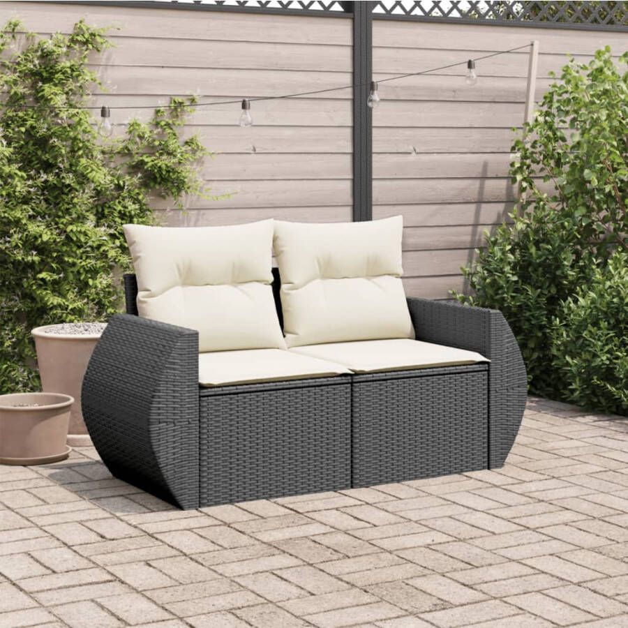 VIDAXL Tuinbank 2-zits met kussens poly rattan zwart - Foto 1