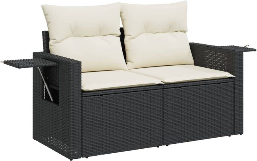 VIDAXL Tuinbank 2-zits met kussens poly rattan zwart - Foto 3