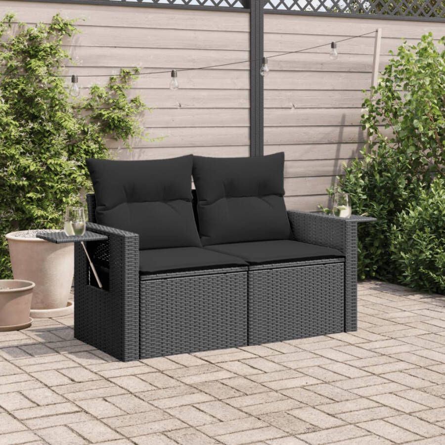 VIDAXL Tuinbank 2-zits met kussens poly rattan zwart - Foto 1