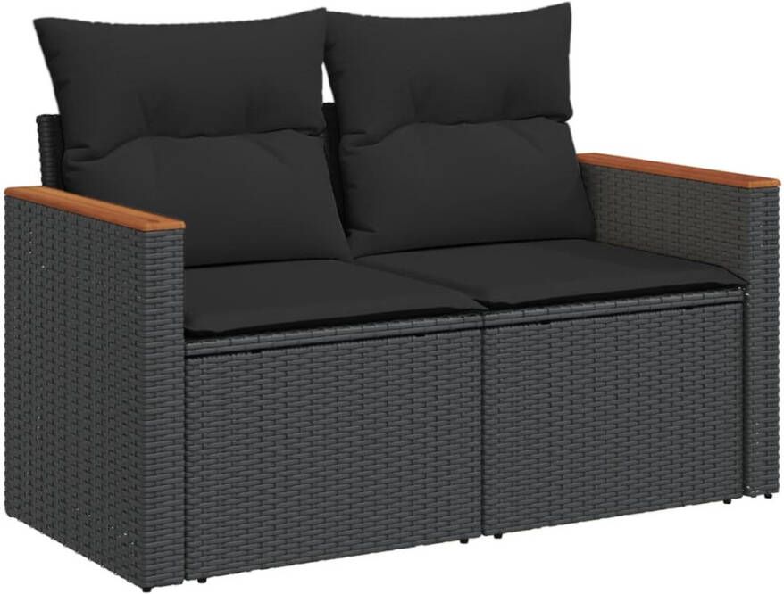 VIDAXL Tuinbank 2-zits met kussens poly rattan zwart - Foto 2