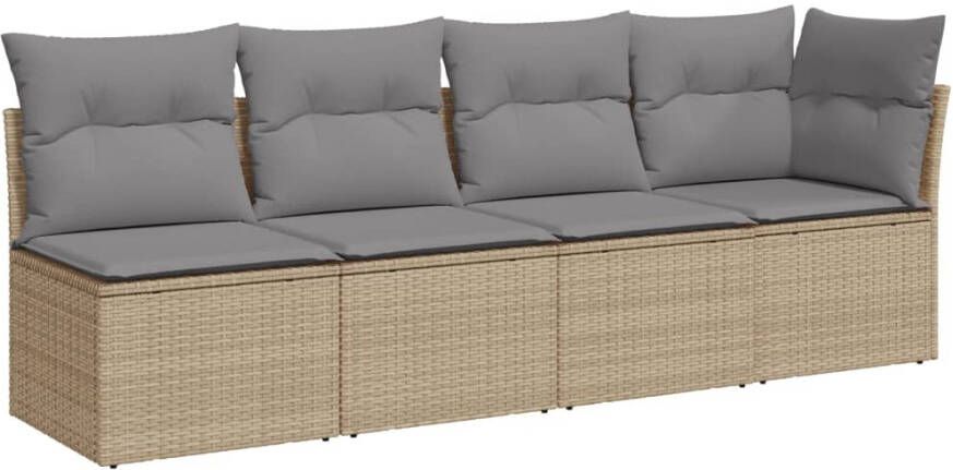 VIDAXL Tuinbank 4-zits met kussens poly rattan beige - Foto 2