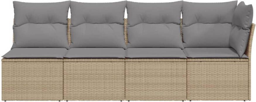 VIDAXL Tuinbank 4-zits met kussens poly rattan beige - Foto 3