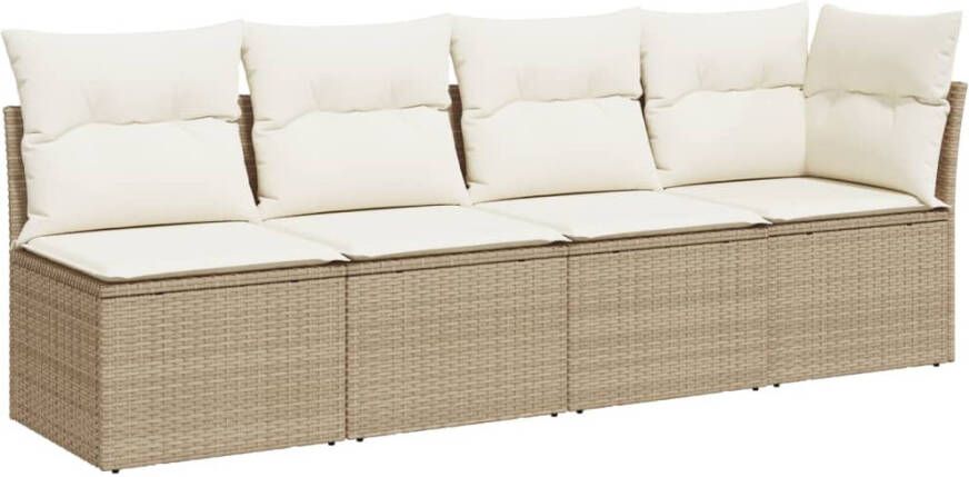 VIDAXL Tuinbank 4-zits met kussens poly rattan beige - Foto 2