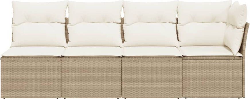 VIDAXL Tuinbank 4-zits met kussens poly rattan beige - Foto 3