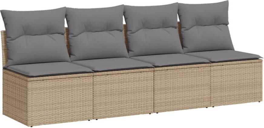 VIDAXL Tuinbank 4-zits met kussens poly rattan beige