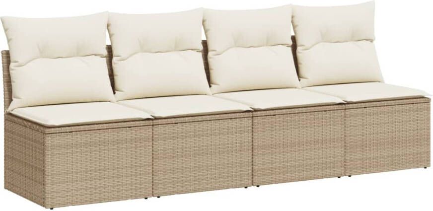 VIDAXL Tuinbank 4-zits met kussens poly rattan beige