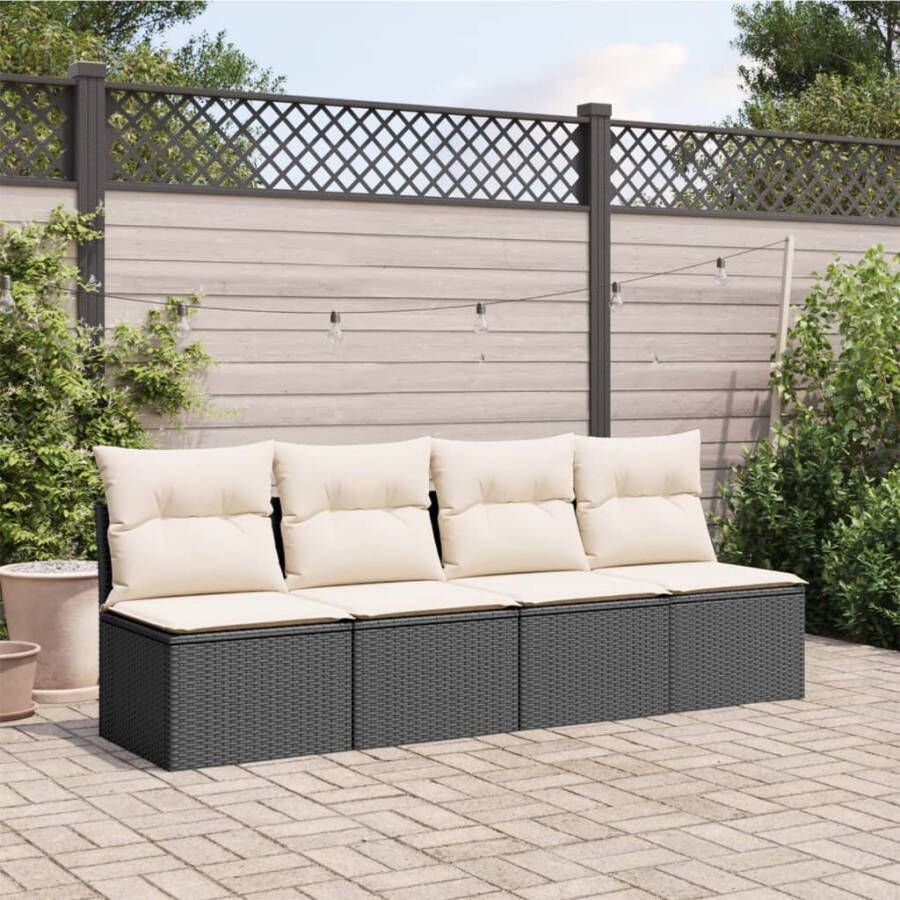 VIDAXL Tuinbank 4-zits met kussens poly rattan zwart - Foto 1