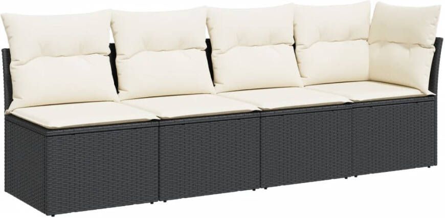 VIDAXL Tuinbank 4-zits met kussens poly rattan zwart - Foto 2