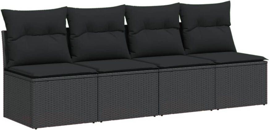 VIDAXL Tuinbank 4-zits met kussens poly rattan zwart - Foto 2