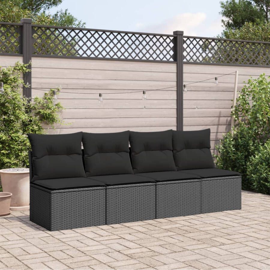 VIDAXL Tuinbank 4-zits met kussens poly rattan zwart