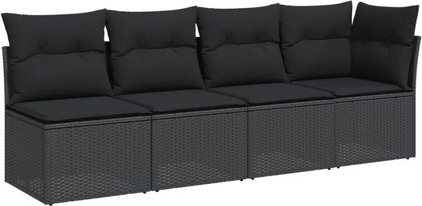 VIDAXL Tuinbank 4-zits met kussens poly rattan zwart - Foto 2