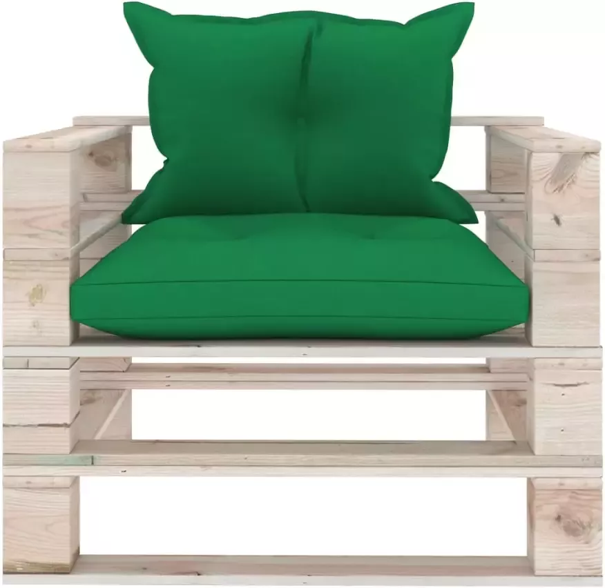 VIDAXL Tuinbank met groene kussens pallet grenenhout