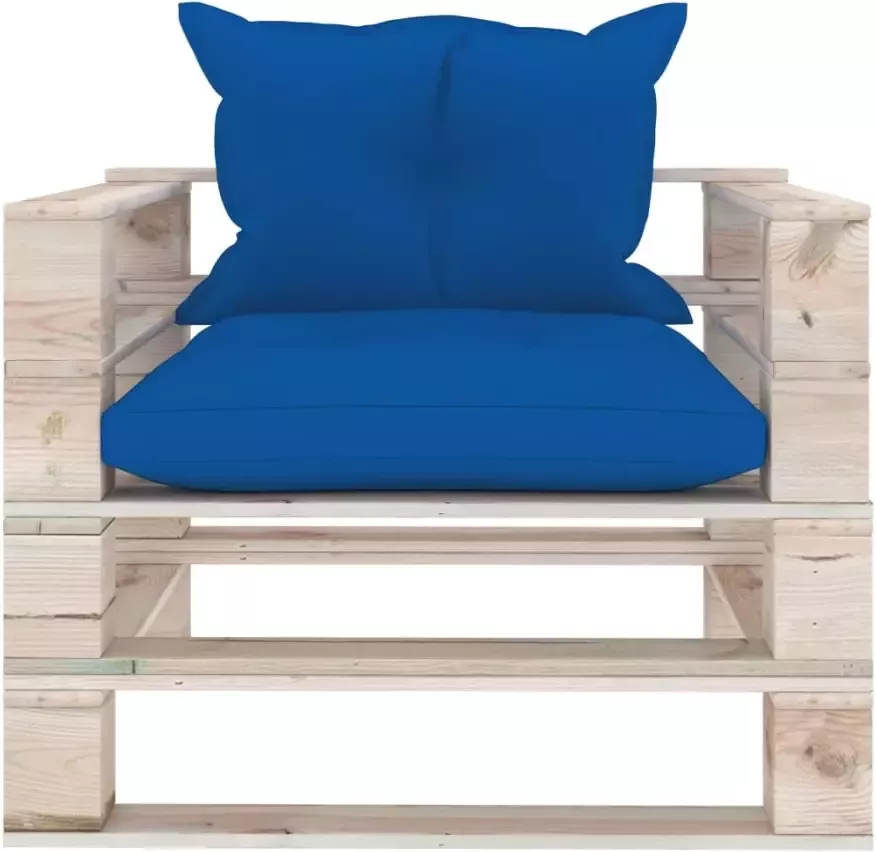 VIDAXL Tuinbank met koningsblauwe kussens pallet grenenhout