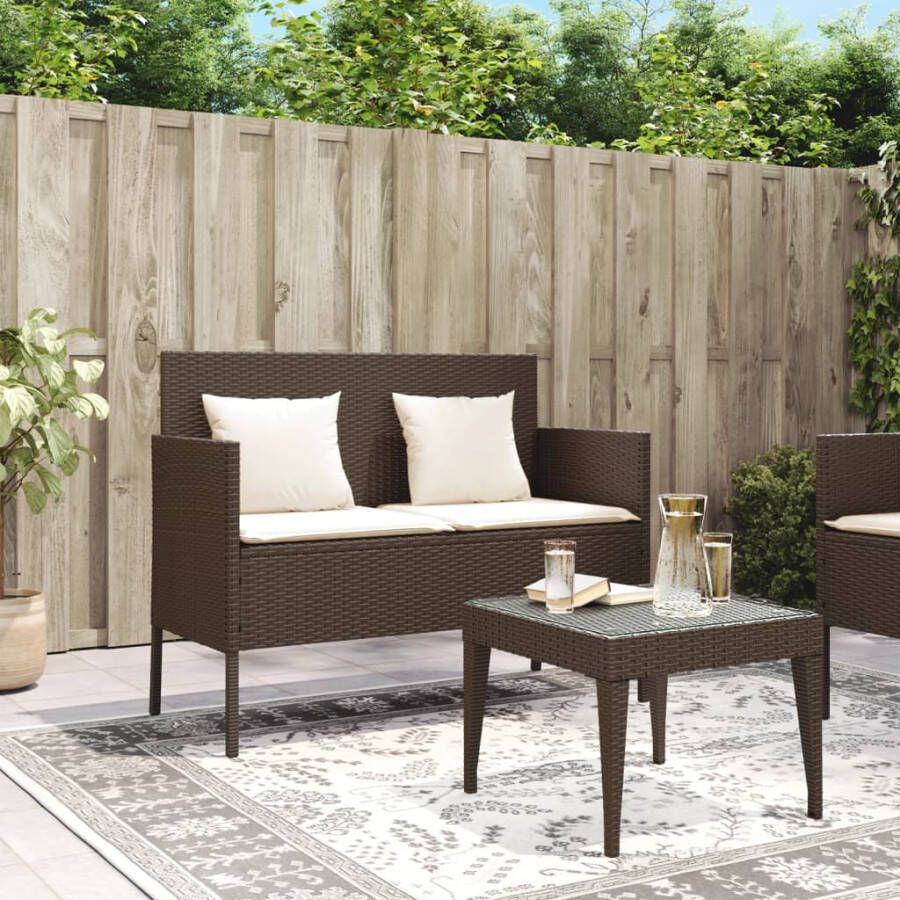 VIDAXL Tuinbank met kussens poly rattan bruin