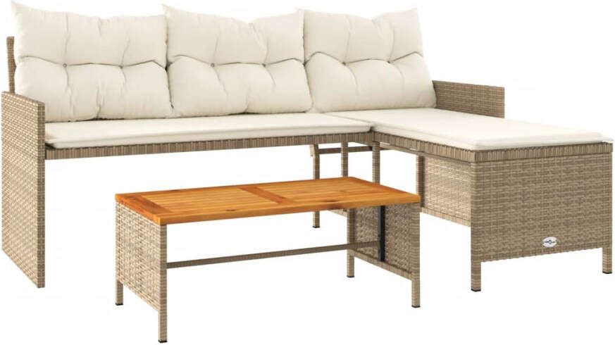 VIDAXL Tuinbank met tafel en kussens L-vormig poly rattan beige - Foto 2