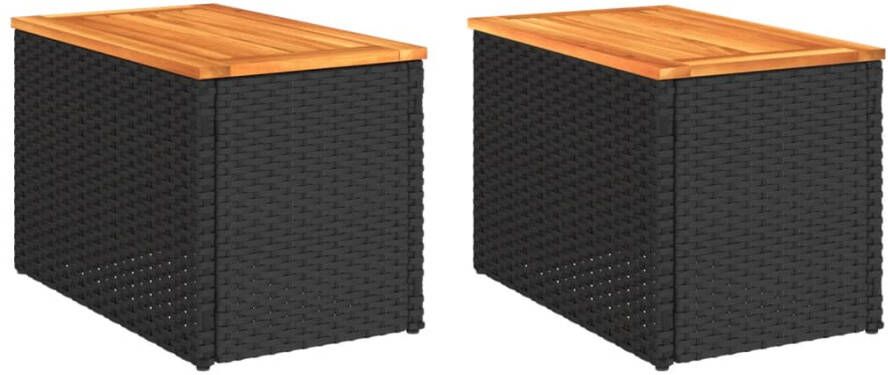 VidaXL Tuinbijzettafels 2 St 55X34X37 Cm Hout Poly Rattan Zwart - Foto 3