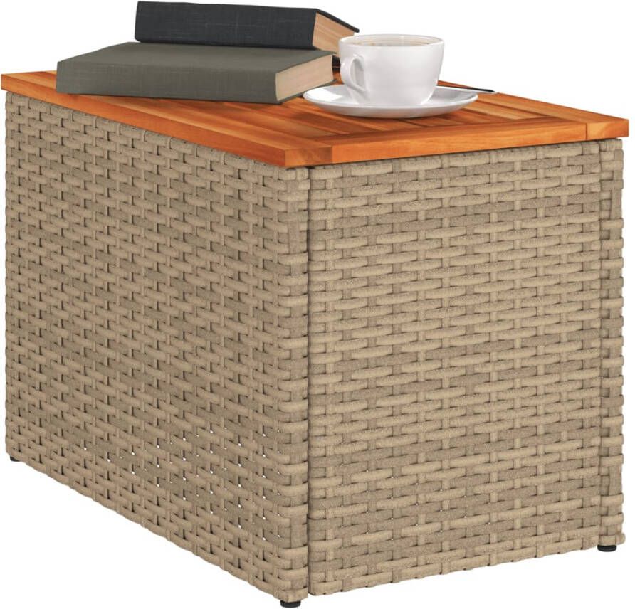 VidaXL Tuinbijzettafels 2 St 55X34X37 Cm Poly Rattan En Hout Beige - Foto 2